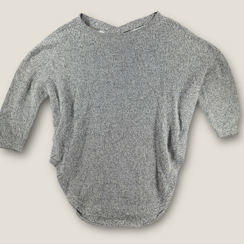 Express Sweater Small Petite Gray Marled Knit‎ V-Neck Criss Cross Back Cotton